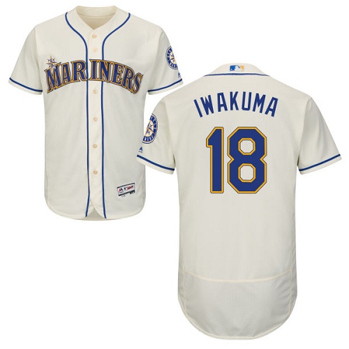 Men's Majestic Seattle Mariners #18 Hisashi Iwakuma Cream Flexbase Authentic Collection MLB Jersey