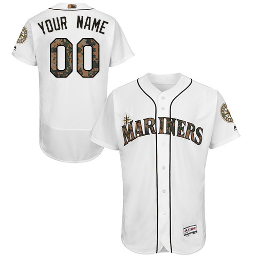Men's Majestic Seattle Mariners Customized Authentic White 2016 Memorial Day Fashion Flex Base MLB Jersey