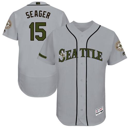 Men's Majestic Seattle Mariners #15 Kyle Seager Grey Memorial Day Authentic Collection Flex Base MLB Jersey