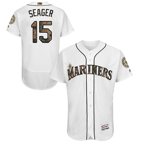 Men's Majestic Seattle Mariners #15 Kyle Seager Authentic White 2016 Memorial Day Fashion Flex Base MLB Jersey