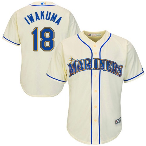 Men's Majestic Seattle Mariners #18 Hisashi Iwakuma Replica Cream Alternate Cool Base MLB Jersey