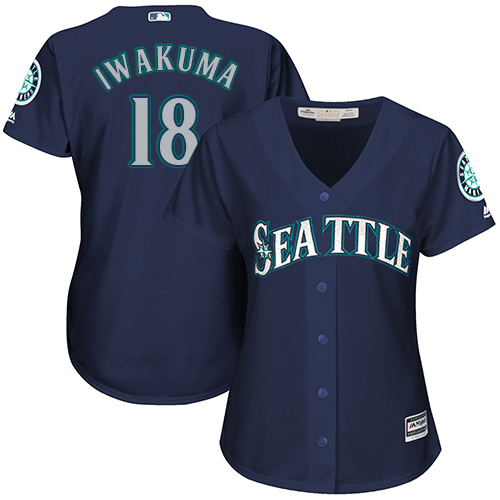 Women's Majestic Seattle Mariners #18 Hisashi Iwakuma Replica Navy Blue Alternate 2 Cool Base MLB Jersey