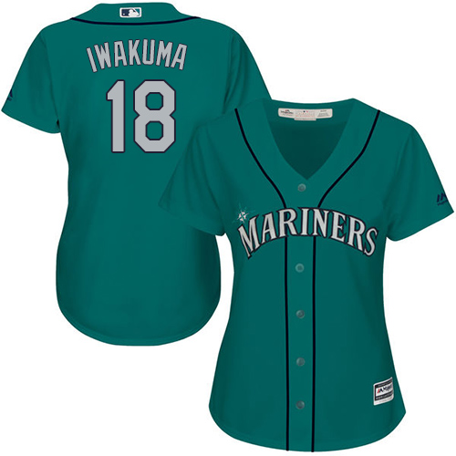 Women's Majestic Seattle Mariners #18 Hisashi Iwakuma Replica Teal Green Alternate Cool Base MLB Jersey