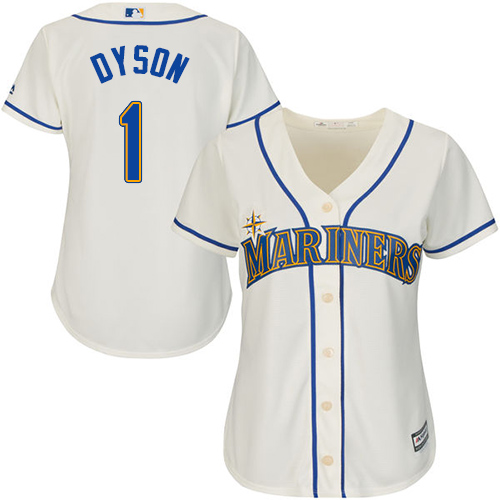 Women's Majestic Seattle Mariners #1 Jarrod Dyson Authentic Cream Alternate Cool Base MLB Jersey