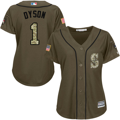 Women's Majestic Seattle Mariners #1 Jarrod Dyson Authentic Green Salute to Service MLB Jersey