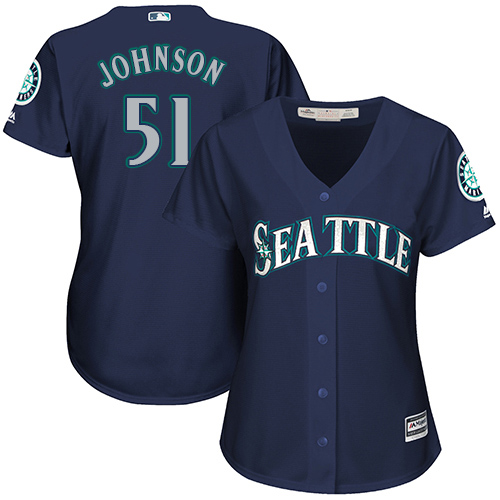 Women's Majestic Seattle Mariners #51 Randy Johnson Authentic Navy Blue Alternate 2 Cool Base MLB Jersey