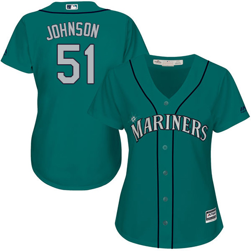 Women's Majestic Seattle Mariners #51 Randy Johnson Authentic Teal Green Alternate Cool Base MLB Jersey