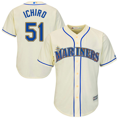 Men's Majestic Seattle Mariners #51 Ichiro Suzuki Replica Cream Alternate Cool Base MLB Jersey