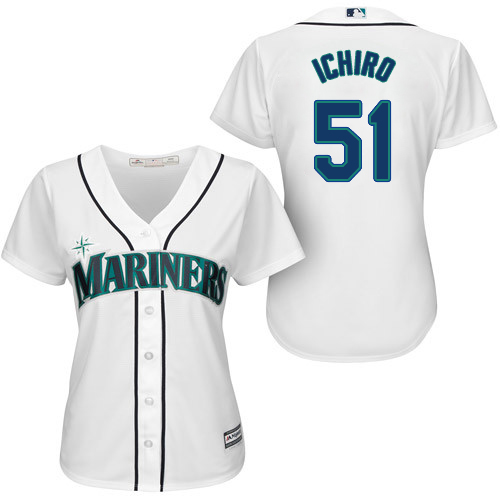 Women's Majestic Seattle Mariners #51 Ichiro Suzuki Replica White Home Cool Base MLB Jersey