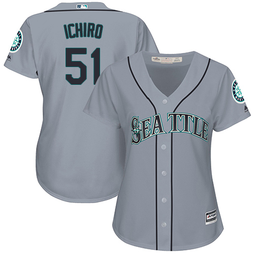 Women's Majestic Seattle Mariners #51 Ichiro Suzuki Replica Grey Road Cool Base MLB Jersey