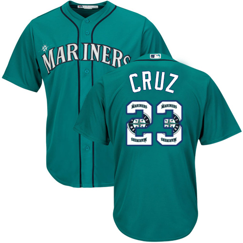 Men's Majestic Seattle Mariners #23 Nelson Cruz Authentic Teal Green Team Logo Fashion Cool Base MLB Jersey