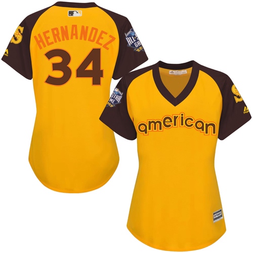Women's Majestic Seattle Mariners #34 Felix Hernandez Authentic Yellow 2016 All-Star American League BP Cool Base MLB Jersey