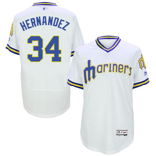 Men's Majestic Seattle Mariners #34 Felix Hernandez White Flexbase Authentic Collection Cooperstown MLB Jersey