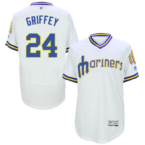 Men's Majestic Seattle Mariners #24 Ken Griffey White Flexbase Authentic Collection Cooperstown MLB Jersey