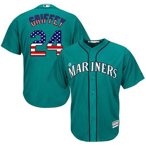 Men's Majestic Seattle Mariners #24 Ken Griffey Authentic Teal Green USA Flag Fashion MLB Jersey