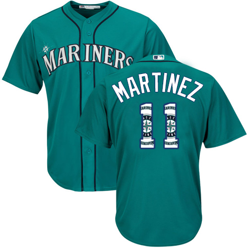 Men's Majestic Seattle Mariners #11 Edgar Martinez Authentic Teal Green Team Logo Fashion Cool Base MLB Jersey