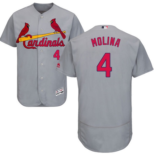 Men's Majestic St. Louis Cardinals #4 Yadier Molina Authentic Grey Road Cool Base MLB Jersey