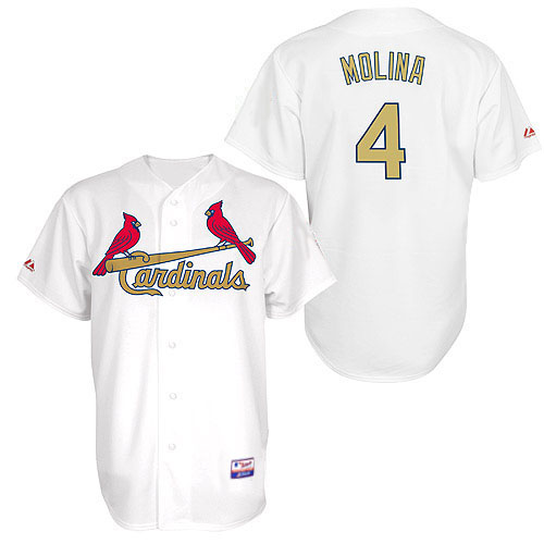 Men's Majestic St. Louis Cardinals #4 Yadier Molina Replica White/Gold No. MLB Jersey