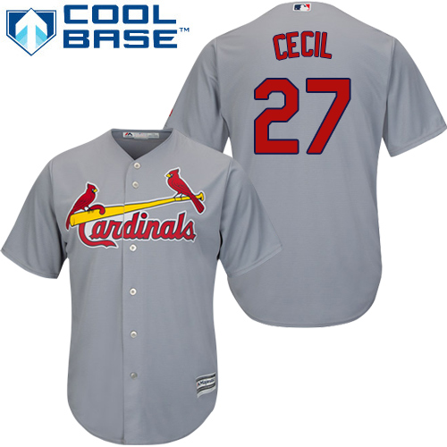 Youth Majestic St. Louis Cardinals #27 Brett Cecil Authentic Grey Road Cool Base MLB Jersey