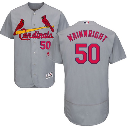 Men's Majestic St. Louis Cardinals #50 Adam Wainwright Authentic Grey Road Cool Base MLB Jersey