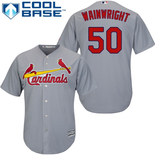 Men's Majestic St. Louis Cardinals #50 Adam Wainwright Replica Grey Road Cool Base MLB Jersey