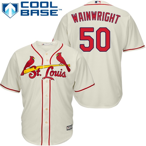 Men's Majestic St. Louis Cardinals #50 Adam Wainwright Replica Cream Alternate Cool Base MLB Jersey