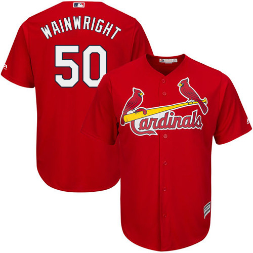 Men's Majestic St. Louis Cardinals #50 Adam Wainwright Replica Red Cool Base MLB Jersey