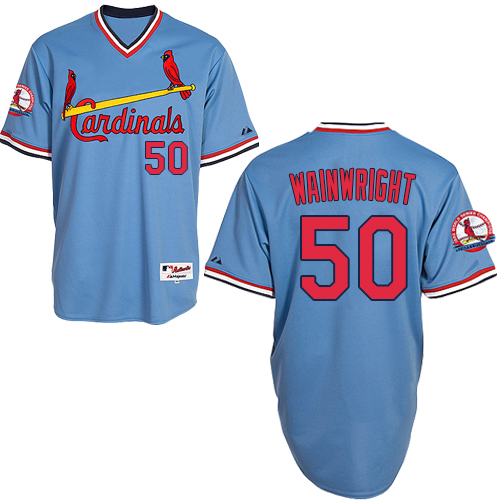 Men's Majestic St. Louis Cardinals #50 Adam Wainwright Replica Blue 1982 Turn Back The Clock MLB Jersey