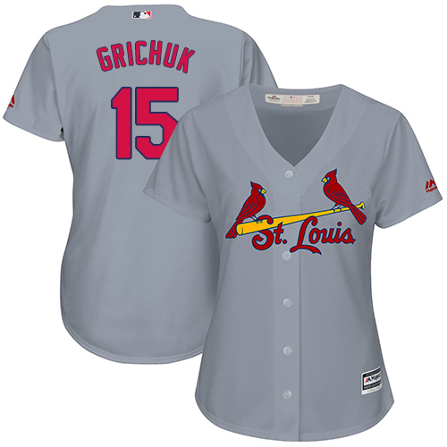 Women's Majestic St. Louis Cardinals #15 Randal Grichuk Replica Grey Road Cool Base MLB Jersey