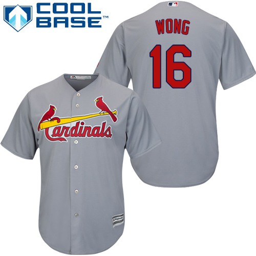 Youth Majestic St. Louis Cardinals #16 Kolten Wong Replica Grey Road Cool Base MLB Jersey