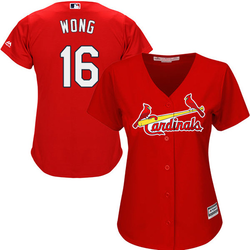 Women's Majestic St. Louis Cardinals #16 Kolten Wong Authentic Red Alternate Cool Base MLB Jersey