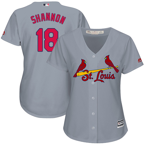 Women's Majestic St. Louis Cardinals #18 Mike Shannon Replica Grey Road Cool Base MLB Jersey