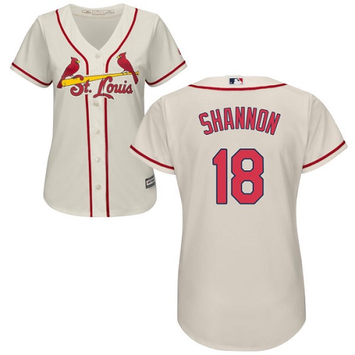 Women's Majestic St. Louis Cardinals #18 Mike Shannon Replica Cream Alternate Cool Base MLB Jersey