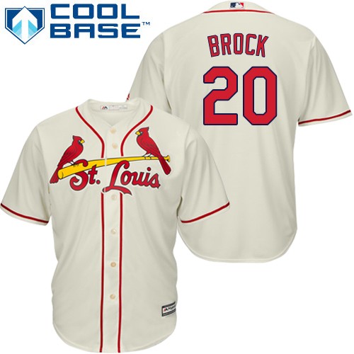 Youth Majestic St. Louis Cardinals #20 Lou Brock Authentic Cream Alternate Cool Base MLB Jersey