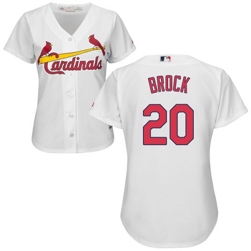 Women's Majestic St. Louis Cardinals #20 Lou Brock Replica White Home Cool Base MLB Jersey