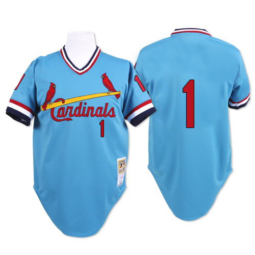Men's Mitchell and Ness 1982 St. Louis Cardinals #1 Ozzie Smith Replica Blue Throwback MLB Jersey