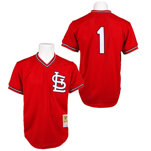 Men's Mitchell and Ness 1985 St. Louis Cardinals #1 Ozzie Smith Authentic Red Throwback MLB Jersey