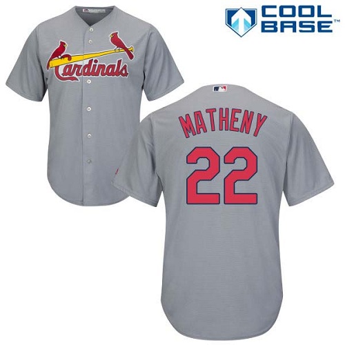 Youth Majestic St. Louis Cardinals #22 Mike Matheny Replica Grey Road Cool Base MLB Jersey