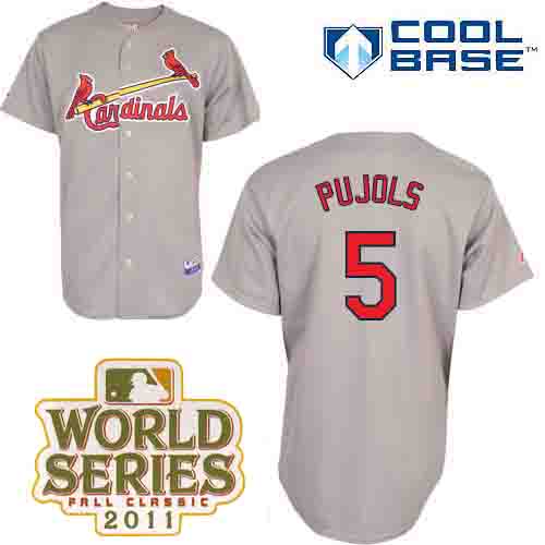 Men's Majestic St. Louis Cardinals #5 Albert Pujols Authentic Grey Cool Base 2011 World Series Patch MLB Jersey