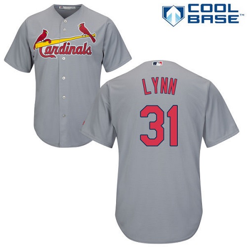 Youth Majestic St. Louis Cardinals #31 Lance Lynn Replica Grey Road Cool Base MLB Jersey