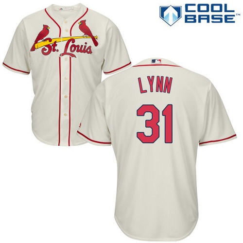 Youth Majestic St. Louis Cardinals #31 Lance Lynn Replica Cream Alternate Cool Base MLB Jersey