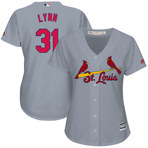 Women's Majestic St. Louis Cardinals #31 Lance Lynn Replica Grey Road Cool Base MLB Jersey
