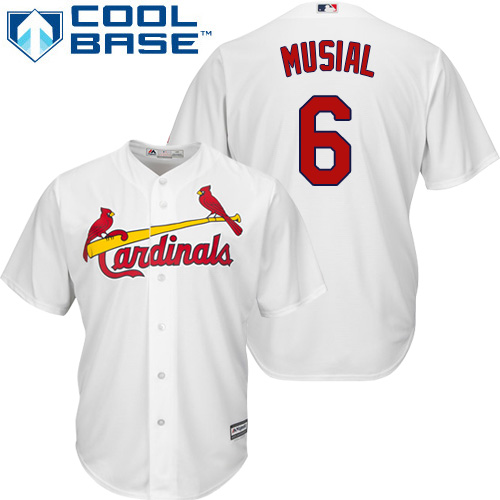 Men's Majestic St. Louis Cardinals #6 Stan Musial Replica White Home Cool Base MLB Jersey