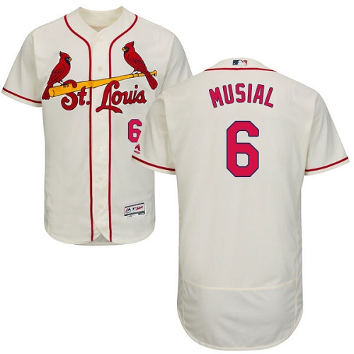 Men's Majestic St. Louis Cardinals #6 Stan Musial Authentic Cream Alternate Cool Base MLB Jersey