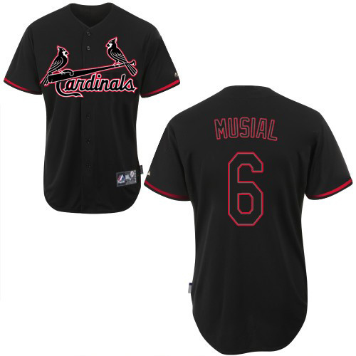 Men's Majestic St. Louis Cardinals #6 Stan Musial Replica Black Fashion MLB Jersey