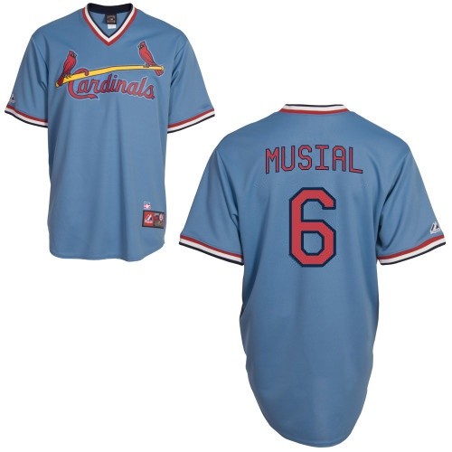 Men's Majestic St. Louis Cardinals #6 Stan Musial Authentic Blue Cooperstown Throwback MLB Jersey