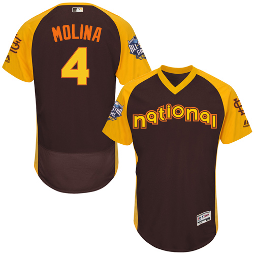 Men's Majestic St. Louis Cardinals #4 Yadier Molina Brown 2016 All-Star National League BP Authentic Collection Flex Base MLB Jersey