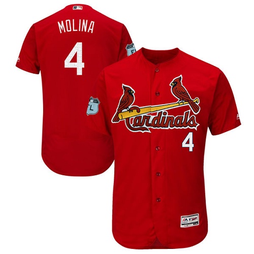 Men's Majestic St. Louis Cardinals #4 Yadier Molina Scarlet 2017 Spring Training Authentic Collection Flex Base MLB Jersey