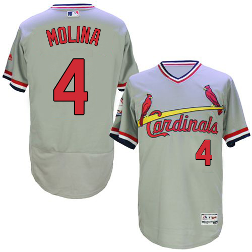 Men's Majestic St. Louis Cardinals #4 Yadier Molina Grey Flexbase Authentic Collection Cooperstown MLB Jersey