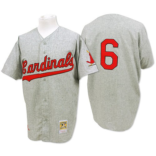 Men's Mitchell and Ness 1956 St. Louis Cardinals #6 Stan Musial Authentic Grey Throwback MLB Jersey